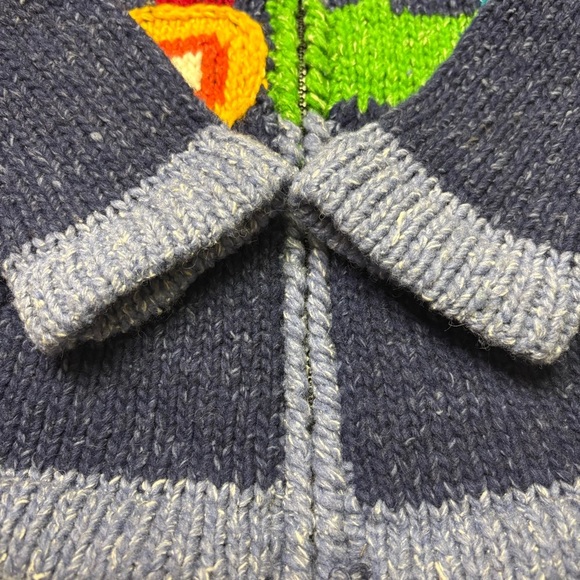 2/$20 Handmade Boys 4 Wool Sweater Full Zip Hooded Train Choo Blue Chunky Knit - Picture 5 of 9